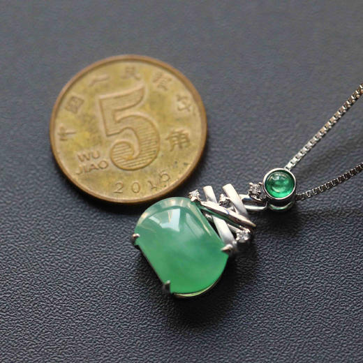冰种阳绿翡翠吊坠两面戴18k白金镶嵌 商品图2