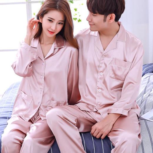 【睡衣】*情侣真丝睡衣韩版可爱冰丝女夏季长袖春秋季男士套装薄款家居秋季 商品图7
