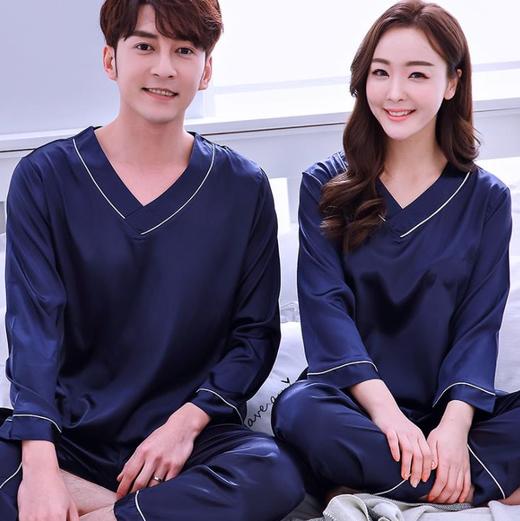 【睡衣】*情侣真丝睡衣韩版可爱冰丝女夏季长袖春秋季男士套装薄款家居秋季 商品图10