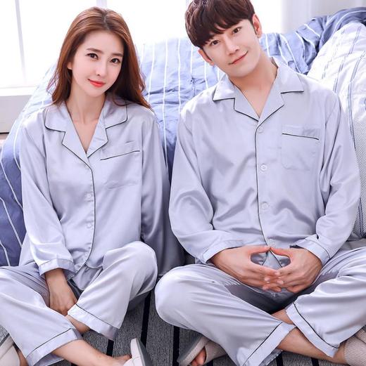 【睡衣】*情侣真丝睡衣韩版可爱冰丝女夏季长袖春秋季男士套装薄款家居秋季 商品图9