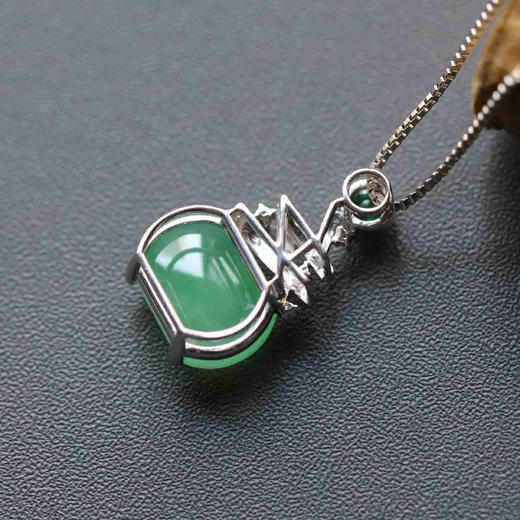 冰种阳绿翡翠吊坠两面戴18k白金镶嵌 商品图3