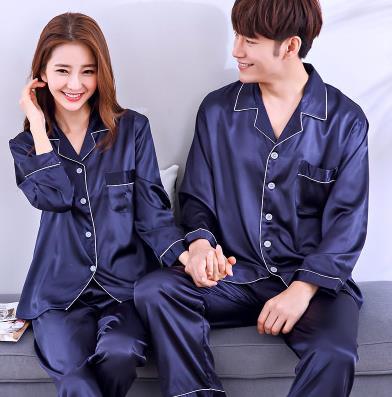 【睡衣】*情侣真丝睡衣韩版可爱冰丝女夏季长袖春秋季男士套装薄款家居秋季 商品图2