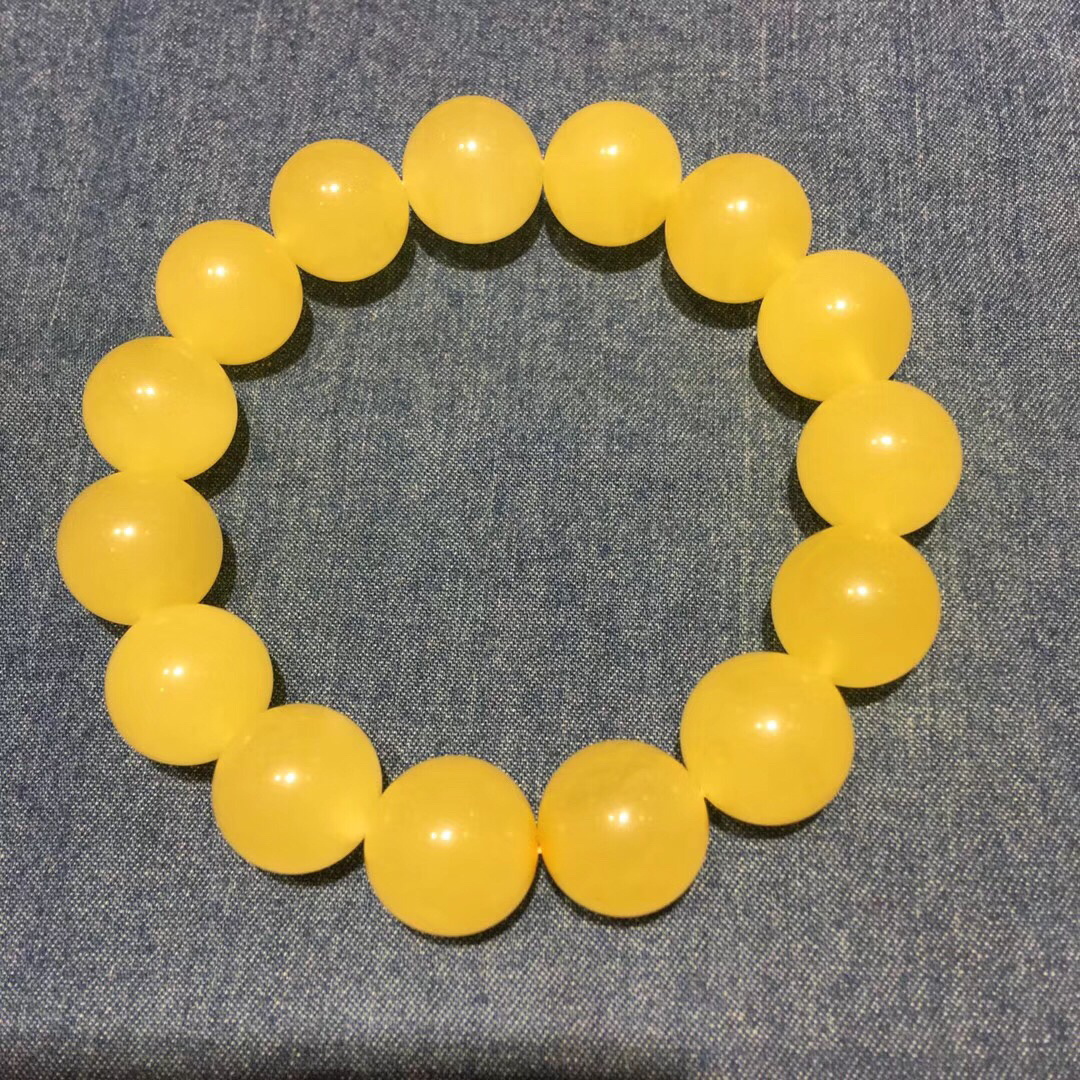1477乌料柠檬黄蜜蜡圆珠手串天然保真全品重2661克