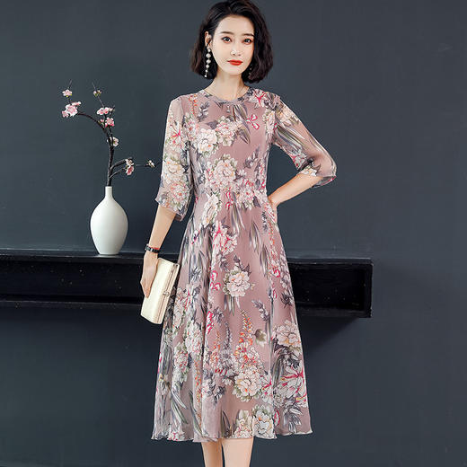 XY-9055夏季新款时尚潮流优雅显瘦真丝连衣裙 商品图1