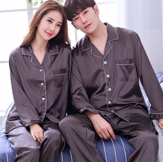 【睡衣】*情侣真丝睡衣韩版可爱冰丝女夏季长袖春秋季男士套装薄款家居秋季 商品图14