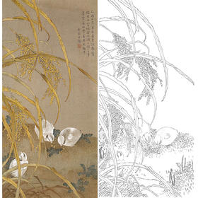 陈之佛竖幅工笔花鸟白描底稿《秋禾新雏》-多种白描尺寸可选-QA56