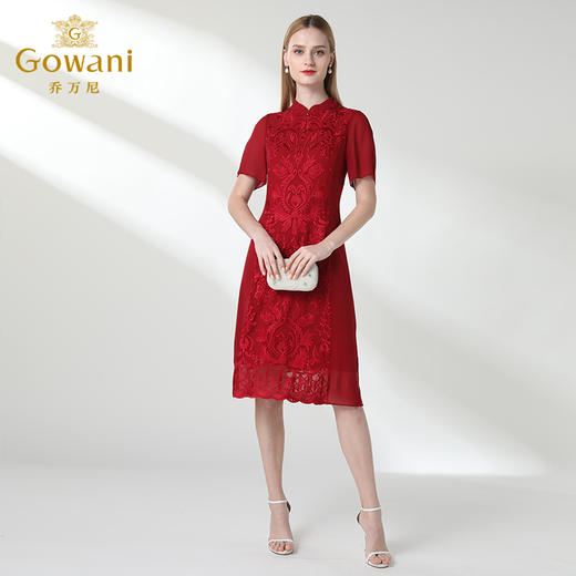 乔万尼夏红装复古刺绣宴会礼服真丝桑蚕丝连衣裙女中长款EN2E611 商品图2