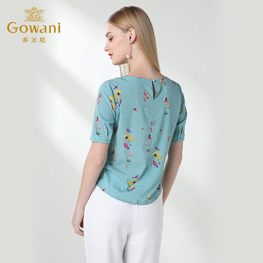 乔万尼真丝上衣女夏印花欧货时尚宽松薄款短袖桑蚕丝衬衫EN2C603 商品图3