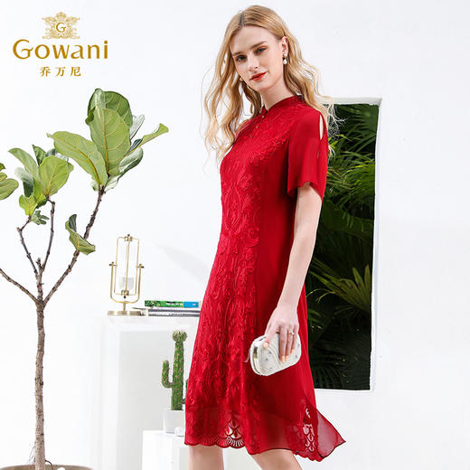 乔万尼夏红装复古刺绣宴会礼服真丝桑蚕丝连衣裙女中长款EN2E611 商品图1