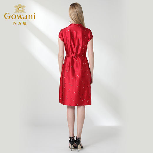 乔万尼真丝连衣裙夏印花修身收腰红色桑蚕丝衬衫裙中长款EN2E532 商品图2