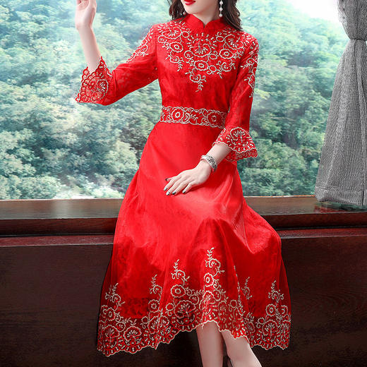 YFN-19015复古风蕾丝连衣裙TZW 商品图1