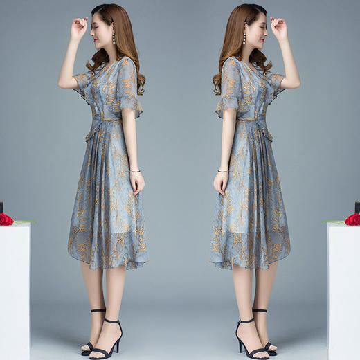 服装女装雪纺连衣裙女夏装2019新款阔太太过膝流行裙子6615