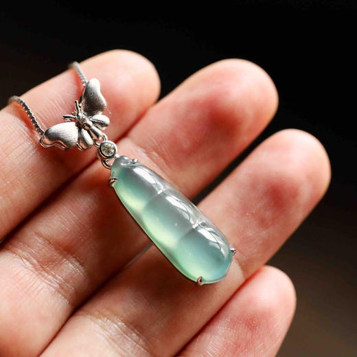 高冰种晴水翡翠福豆18k白金镶嵌 商品图7