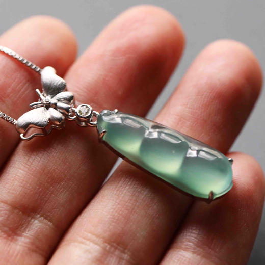 高冰种晴水翡翠福豆18k白金镶嵌 商品图8