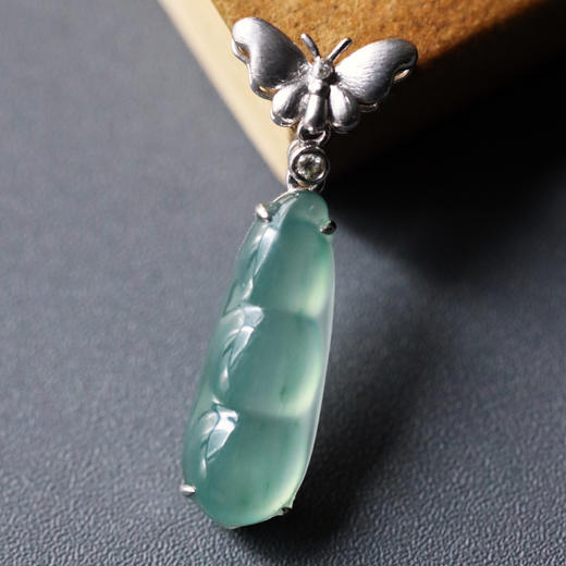 高冰种晴水翡翠福豆18k白金镶嵌 商品图1