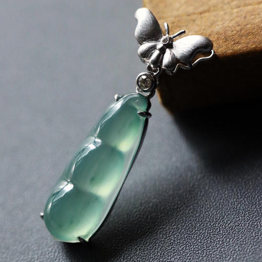 高冰种晴水翡翠福豆18k白金镶嵌 商品图2