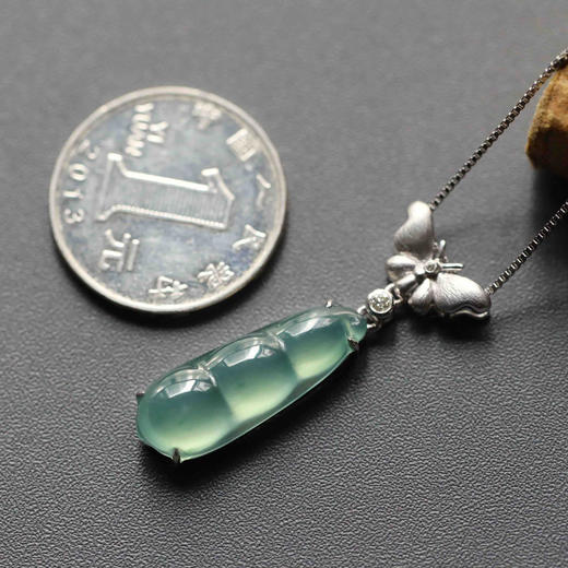 高冰种晴水翡翠福豆18k白金镶嵌 商品图5