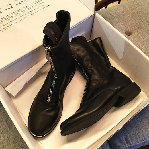 大斌guidi短靴女春秋2018新款310中筒靴子前拉链鞋真皮马丁靴