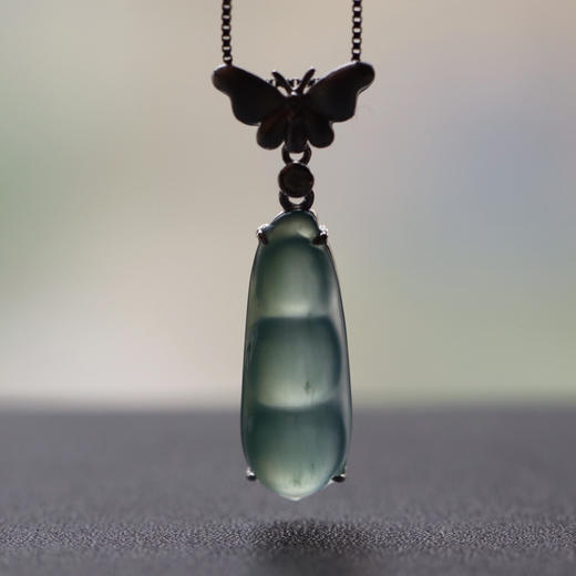 高冰种晴水翡翠福豆18k白金镶嵌 商品图10