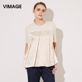 VIMAGE纬漫纪夏季女装宽松修身拼接百搭短袖上衣T恤女夏V902501