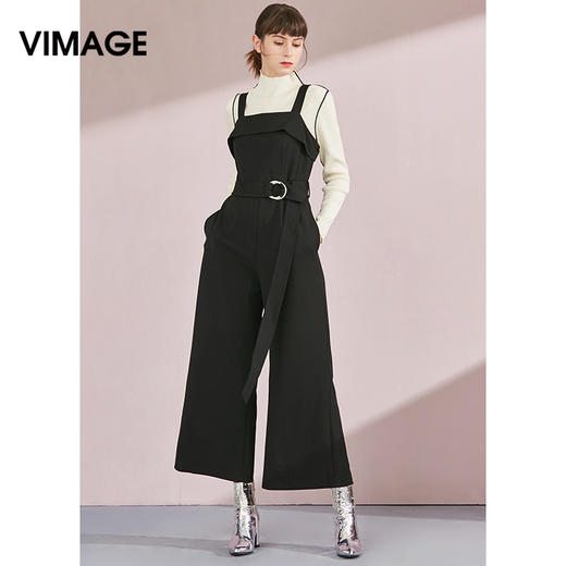VIMAGE纬漫纪品牌女装冬季时尚百搭吊带连体裤高腰长裤V1007635 商品图0