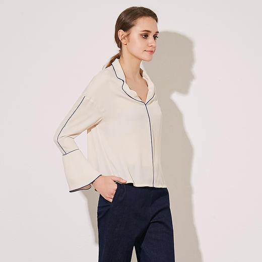 vimage纬漫纪夏季女装喇叭袖雪纺百搭纯色上衣小衫雪纺衫v909513