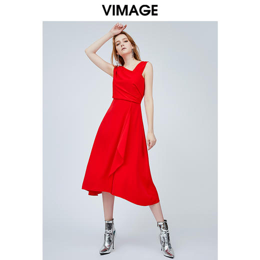 vimage纬漫纪法式洋装露肩晚小礼服裙后背深V红色连衣裙V1177704 商品图2