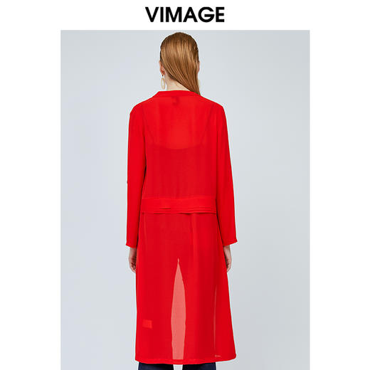vimage纬漫纪设计师品牌红色薄款风衣女中长款防晒服外套V1104705 商品图3