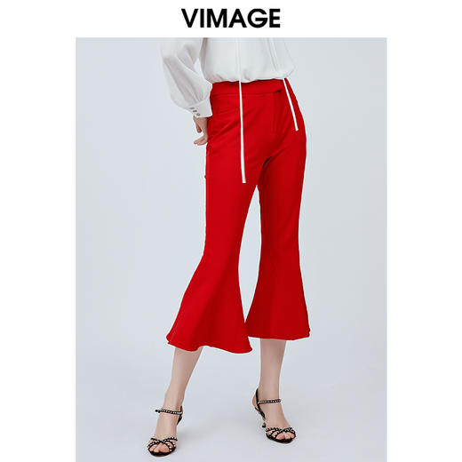 vimage纬漫纪新款夏季百搭高腰显瘦洋气九分裤微喇裤休闲裤女V1105709 商品图5