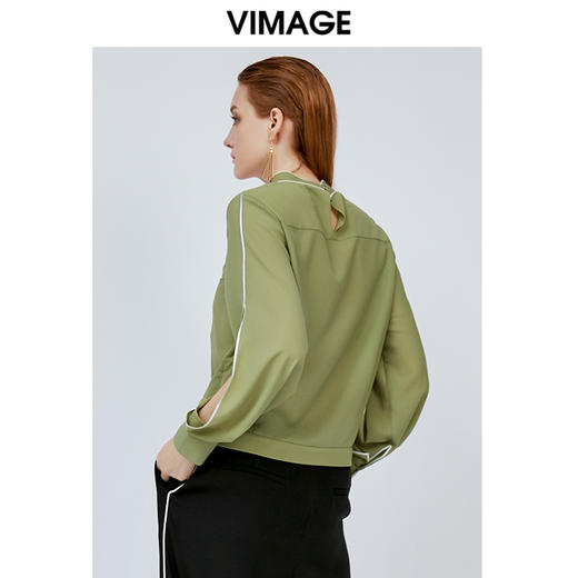 vimage纬漫纪新款心机衬衫设计感超仙女豆绿色挂脖衬衫女衬衣V1113705 商品图3