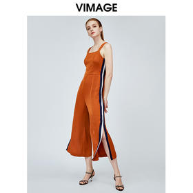 VIMAGE纬漫纪夏季吊带宽松休闲时尚焦糖色阔腿裤连体裤V1107738