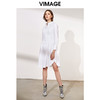 VIMAGE纬漫纪新款白色不规则裙摆方领法式长袖时尚连衣裙女春V1107711 商品缩略图1
