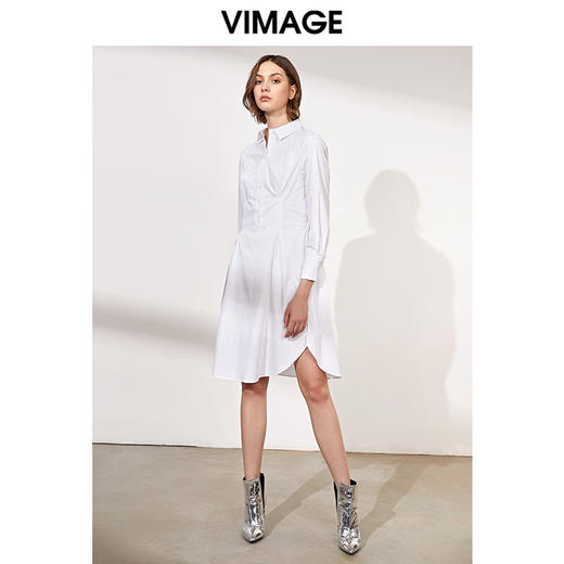VIMAGE纬漫纪新款白色不规则裙摆方领法式长袖时尚连衣裙女春V1107711 商品图1