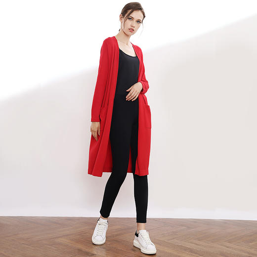 VIMAGE纬漫纪品牌女装早秋针织衫女中长款红色开衫外套V901502 商品图1