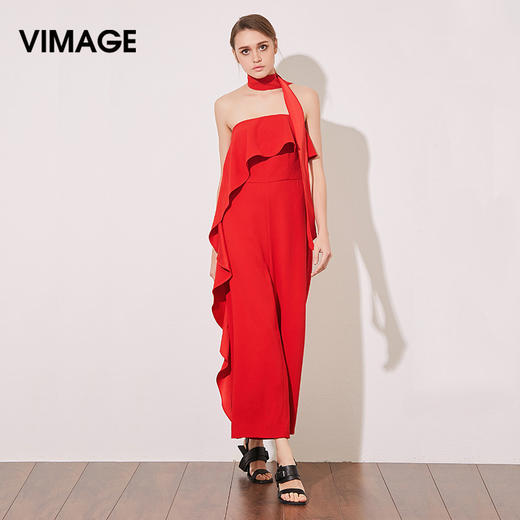 VIMAGE纬漫纪夏季女装个性时尚裹胸荷叶边连衣裤连体裤夏V977504 商品图0