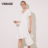 VIMAGE纬漫纪夏季新款女装V领短袖不对称裙摆中长款连衣裙V707393 商品缩略图1
