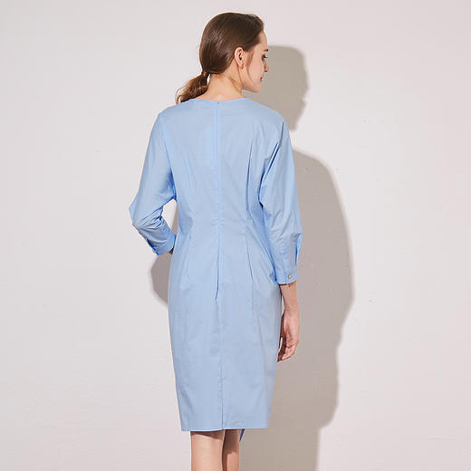 VIMAGE纬漫纪夏季新款蝴蝶结系带七分袖棉质连衣裙纯色中裙V907541 商品图4