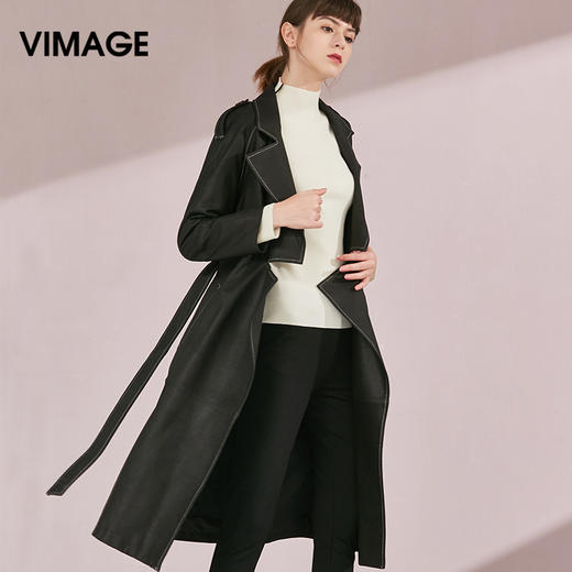 VIMAGE纬漫纪品牌女装冬季时尚修身西装领绵羊皮保暖皮衣V1093602 商品图0