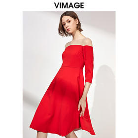 VIMAGE纬漫纪品牌女装春季时尚气质露肩宴会礼服女连衣裙V1077608