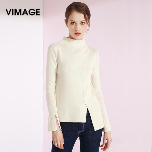 VIMAGE纬漫纪品牌女装秋款高领粗针高腰宽松毛针织衫女长袖V801411 商品图1