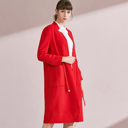 VIMAGE纬漫纪品牌女装冬季系带修身毛呢外套女中长款V1014618 商品图2