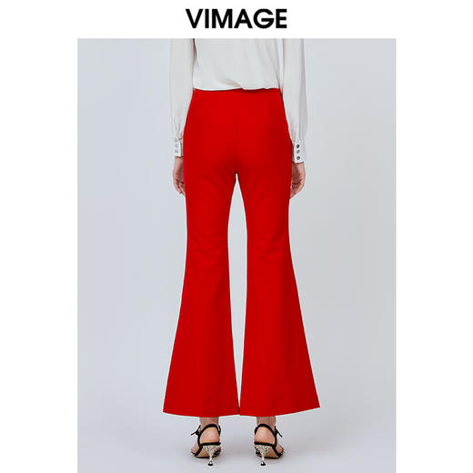 vimage纬漫纪春夏季高腰显瘦百搭微喇裤休闲裤红色长裤V1105708 商品图3