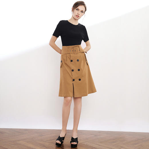 VIMAGE纬漫纪品牌女装秋款大码休闲半身裙女高腰英伦系带中裙V906506 商品图2