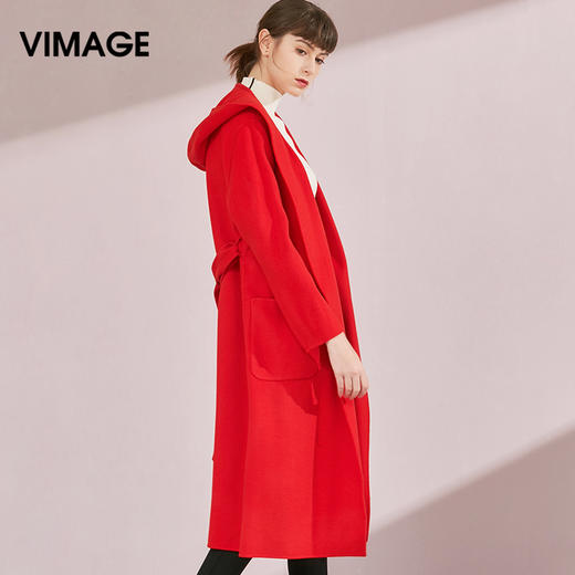 VIMAGE纬漫纪品牌女装冬季修身羊毛大衣连帽毛呢外套女V1014619 商品图0