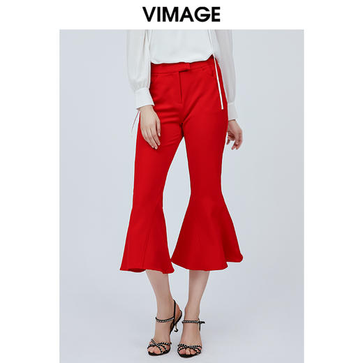 vimage纬漫纪新款夏季百搭高腰显瘦洋气九分裤微喇裤休闲裤女V1105709 商品图8