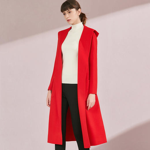 VIMAGE纬漫纪品牌女装冬季修身羊毛大衣连帽毛呢外套女V1014619 商品图2