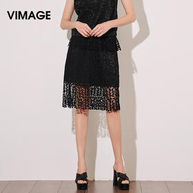 VIMAGE纬漫纪夏季女装蕾丝镂空直筒包臀半裙半身裙短裙女V906502