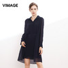 VIMAGE纬漫纪秋季女装衬衫领长袖拼接披肩雪纺连衣裙中裙V9075103 商品缩略图0