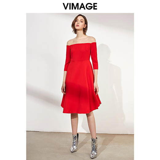 VIMAGE纬漫纪品牌女装春季时尚气质露肩宴会礼服女连衣裙V1077608 商品图1