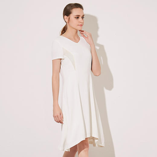 VIMAGE纬漫纪夏季新款女装V领通勤A字高腰短袖连衣裙中长裙子V707390 商品图3